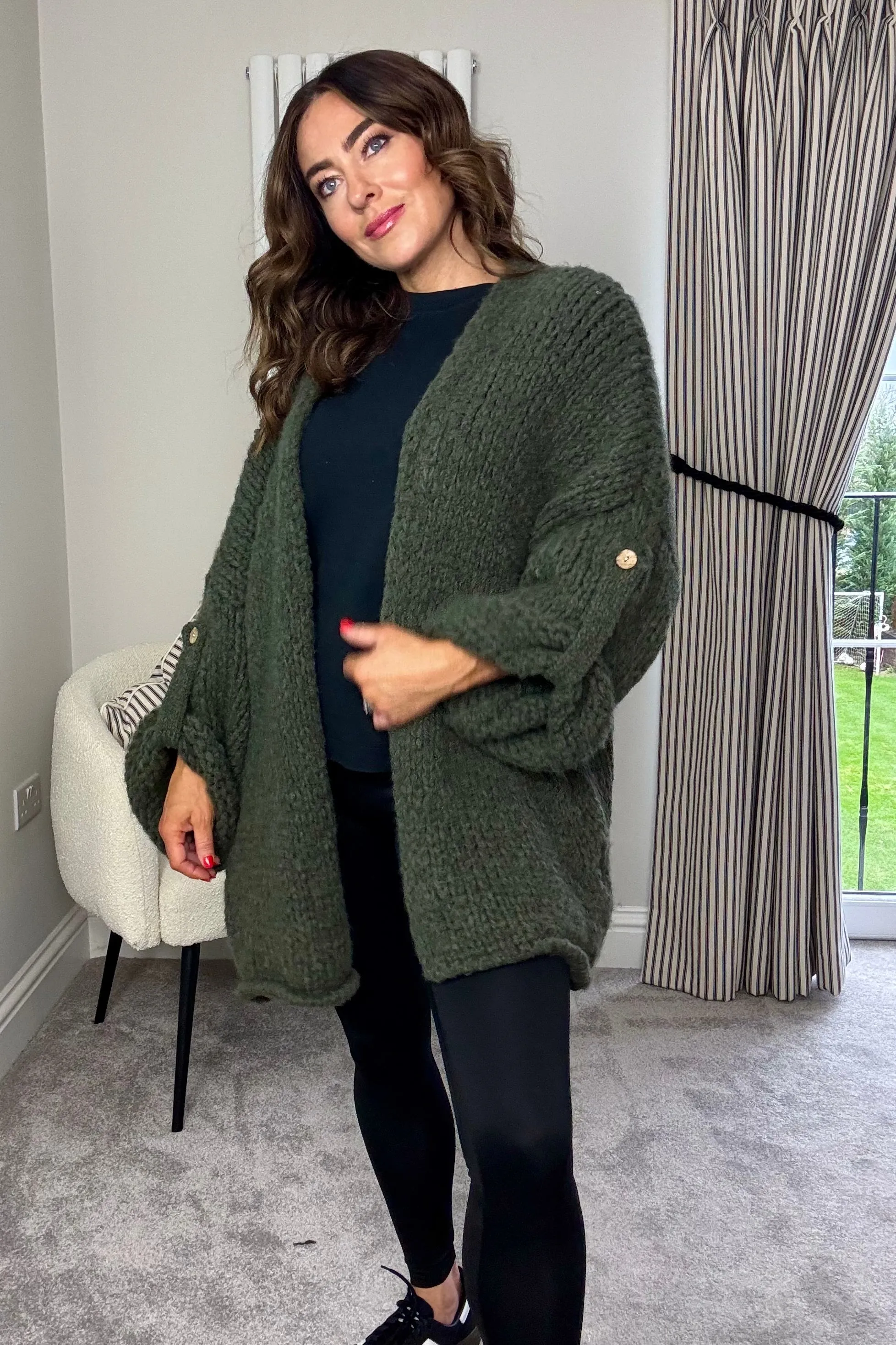 KHAKI CHUNKY KNIT CARDIGAN