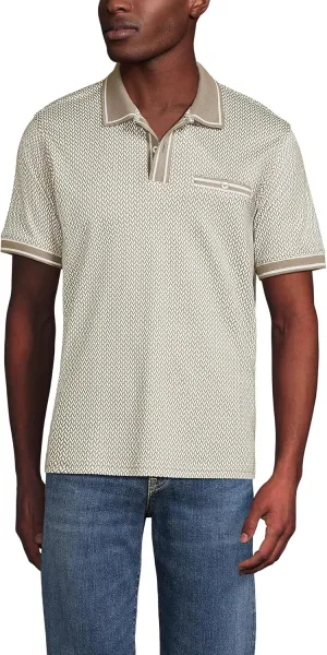 Lands' End Men's Short Sleeve Tipped Welt Pocket American-Grown Supima Cotton Polo