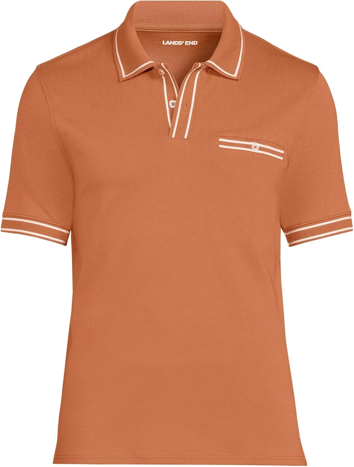Lands' End Men's Short Sleeve Tipped Welt Pocket American-Grown Supima Cotton Polo