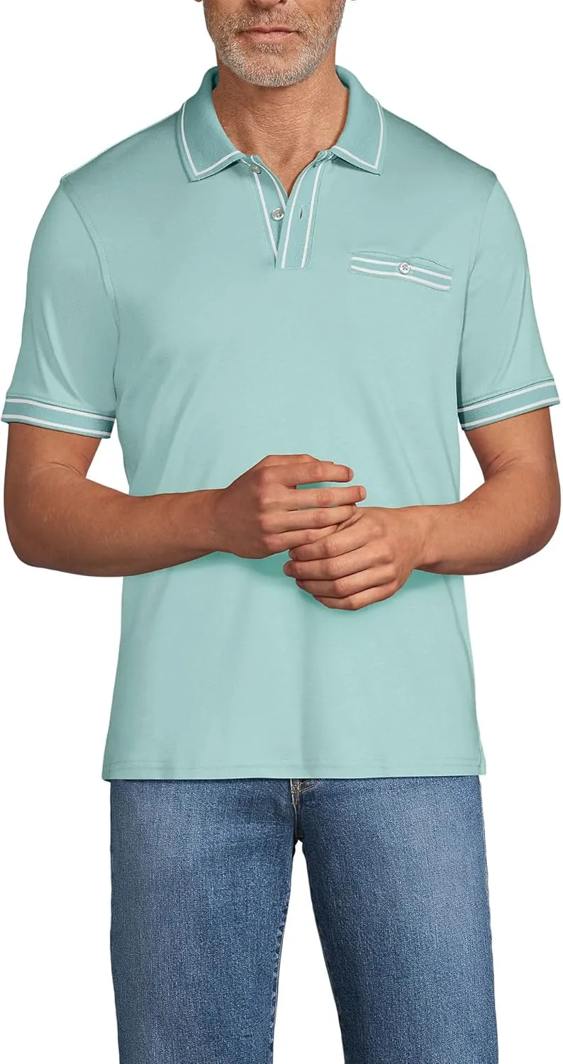 Lands' End Men's Short Sleeve Tipped Welt Pocket American-Grown Supima Cotton Polo