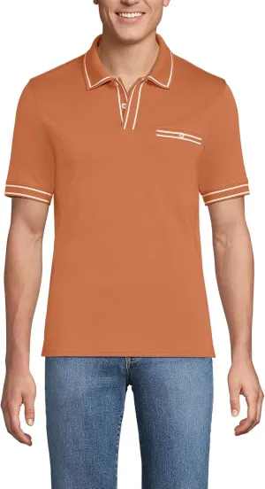 Lands' End Men's Short Sleeve Tipped Welt Pocket American-Grown Supima Cotton Polo