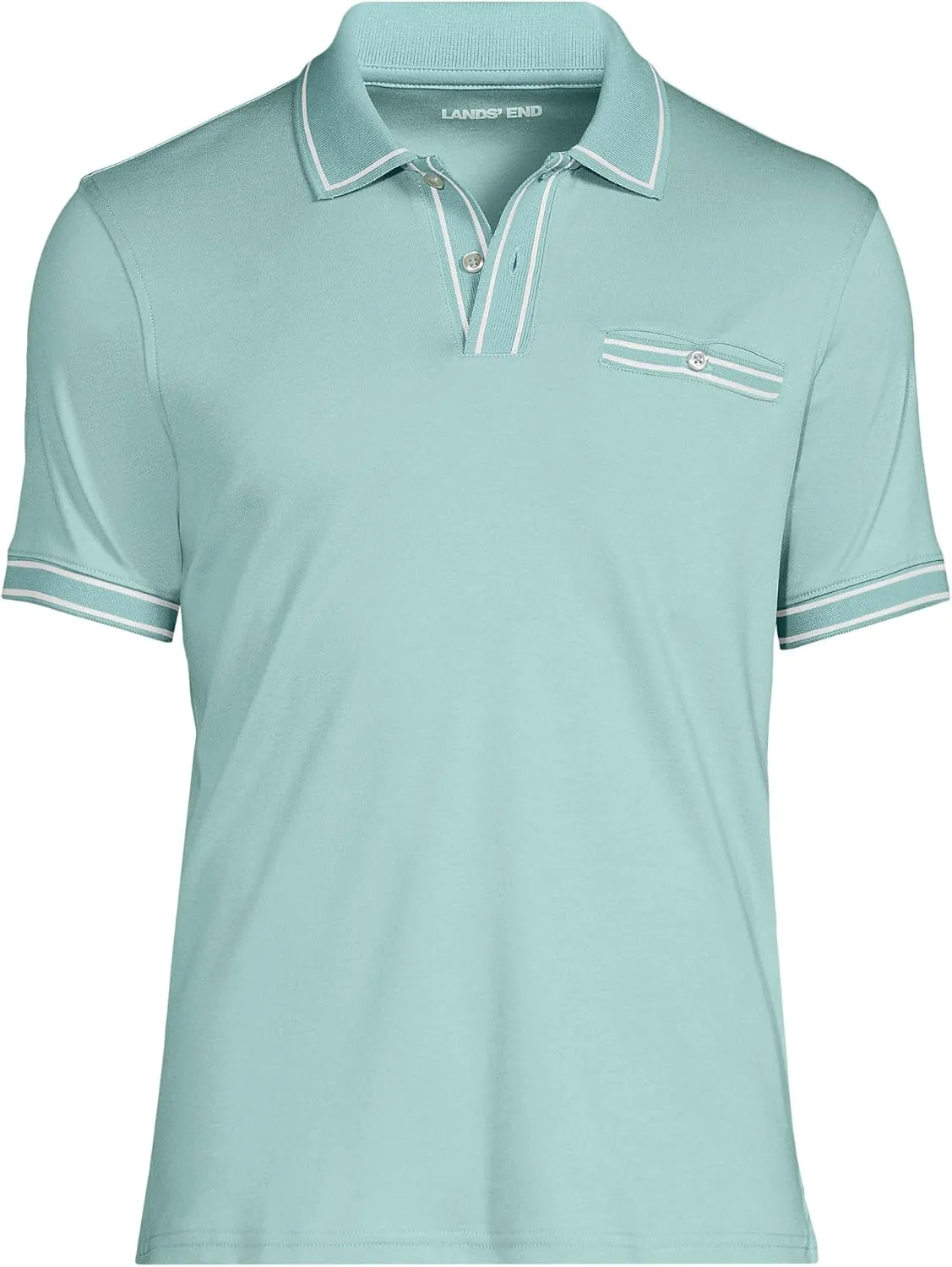 Lands' End Men's Short Sleeve Tipped Welt Pocket American-Grown Supima Cotton Polo
