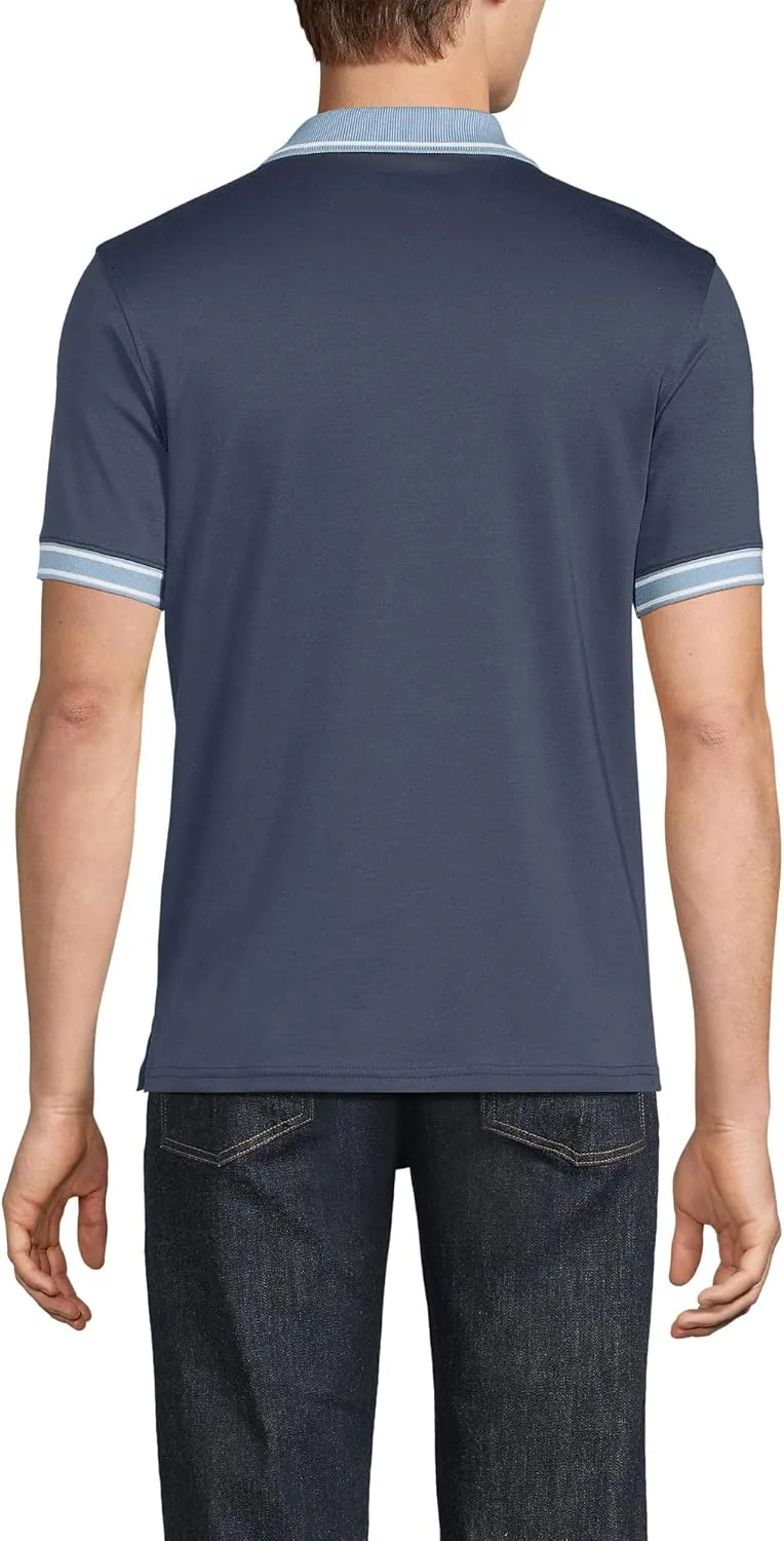 Lands' End Men's Short Sleeve Tipped Welt Pocket American-Grown Supima Cotton Polo