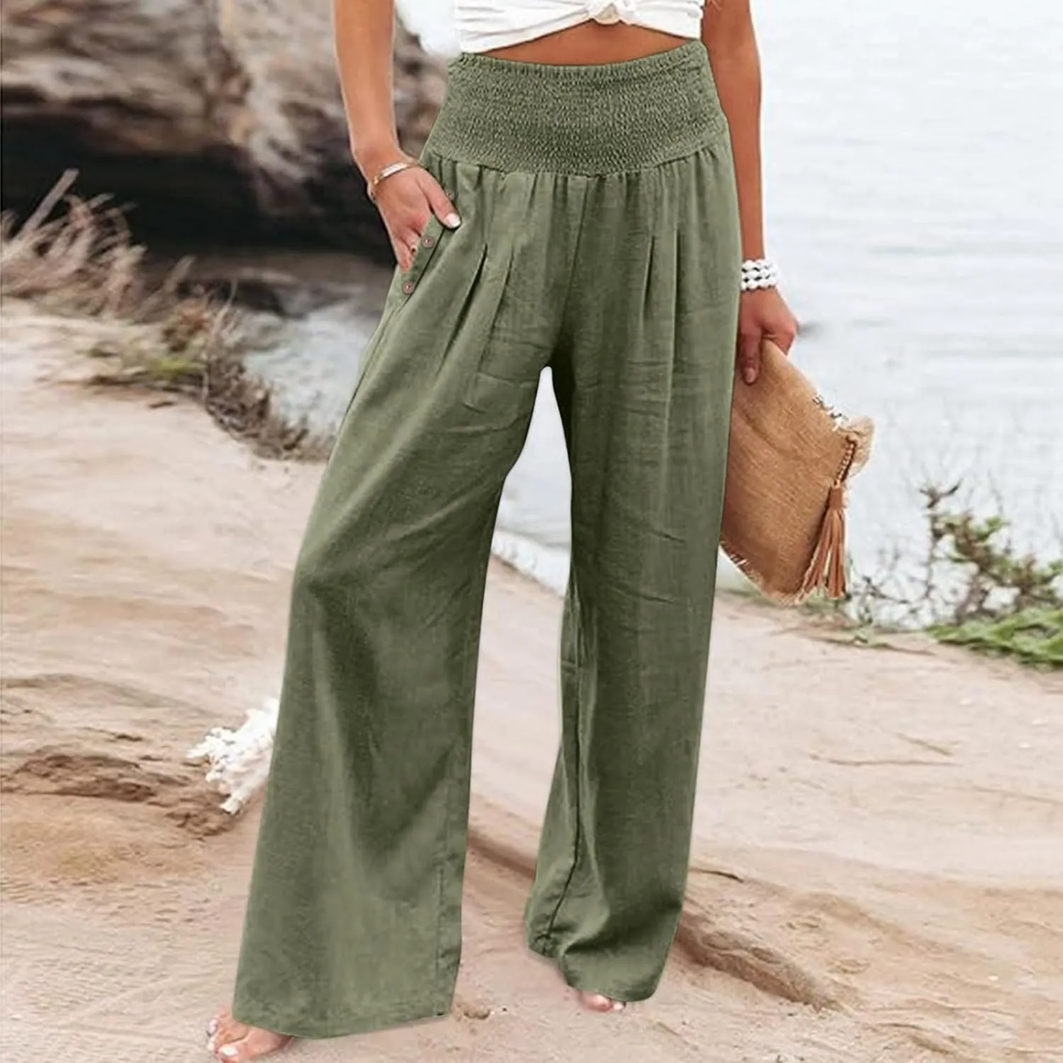 LCMTWX Flowy Pants for Women Solid Cotton and Pants with Pocket Long Pants with Pockets Pull On Pants for Women Womans