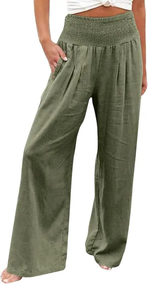 LCMTWX Flowy Pants for Women Solid Cotton and Pants with Pocket Long Pants with Pockets Pull On Pants for Women Womans
