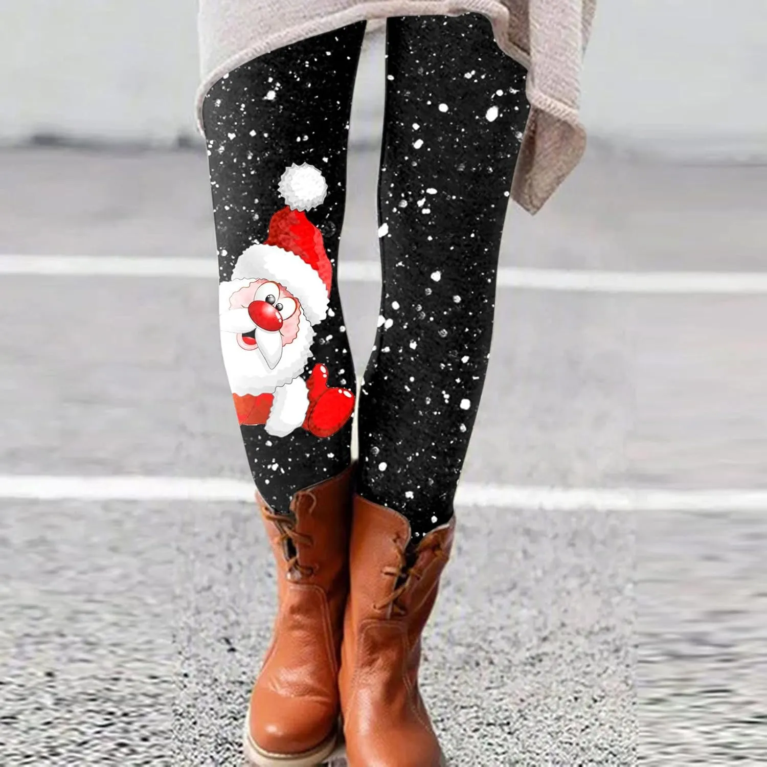 LCMTWX Womens Christmas Leggings Pants Casual Elastic Slim Long Boot Women Pants High Waisted Workout Pants