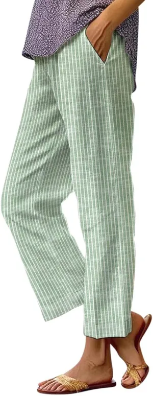Leggings for Women Solid Elastic Pants Long Drawstring Linen Women Waist Cotton Casual Slit Trouser Legs Pants