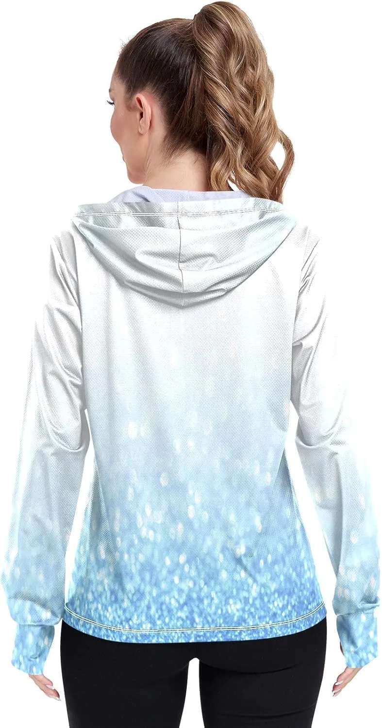 Light Glitter Womens Upf Hoodie Athletic Jacket with Thumb Holes Women's Hoodie Zip Front Rash Guard