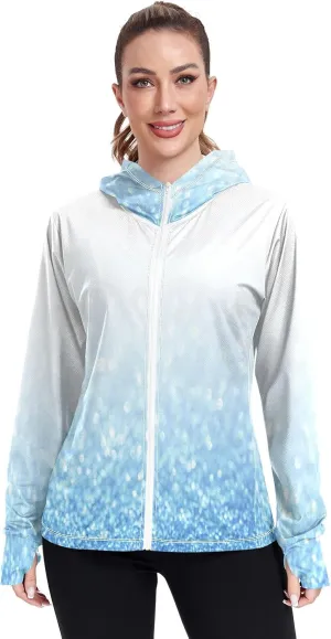 Light Glitter Womens Upf Hoodie Athletic Jacket with Thumb Holes Women's Hoodie Zip Front Rash Guard