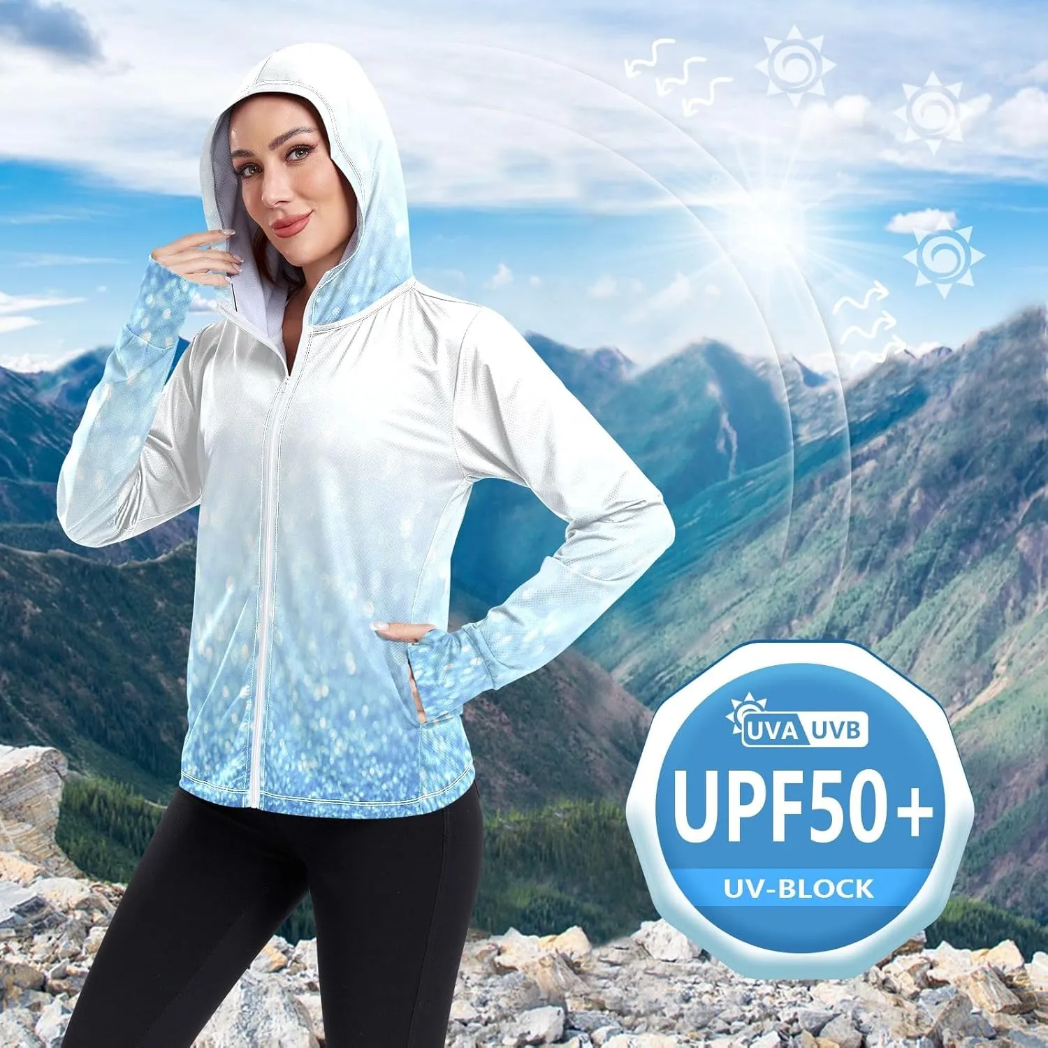 Light Glitter Womens Upf Hoodie Athletic Jacket with Thumb Holes Women's Hoodie Zip Front Rash Guard