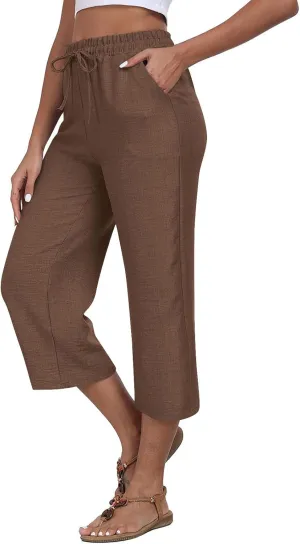 Linen Capri Pants for Women 2025 Casual Elastic Waist Cropped Trouser Trendy Resort Wear Beach Vacation Capris Clothes