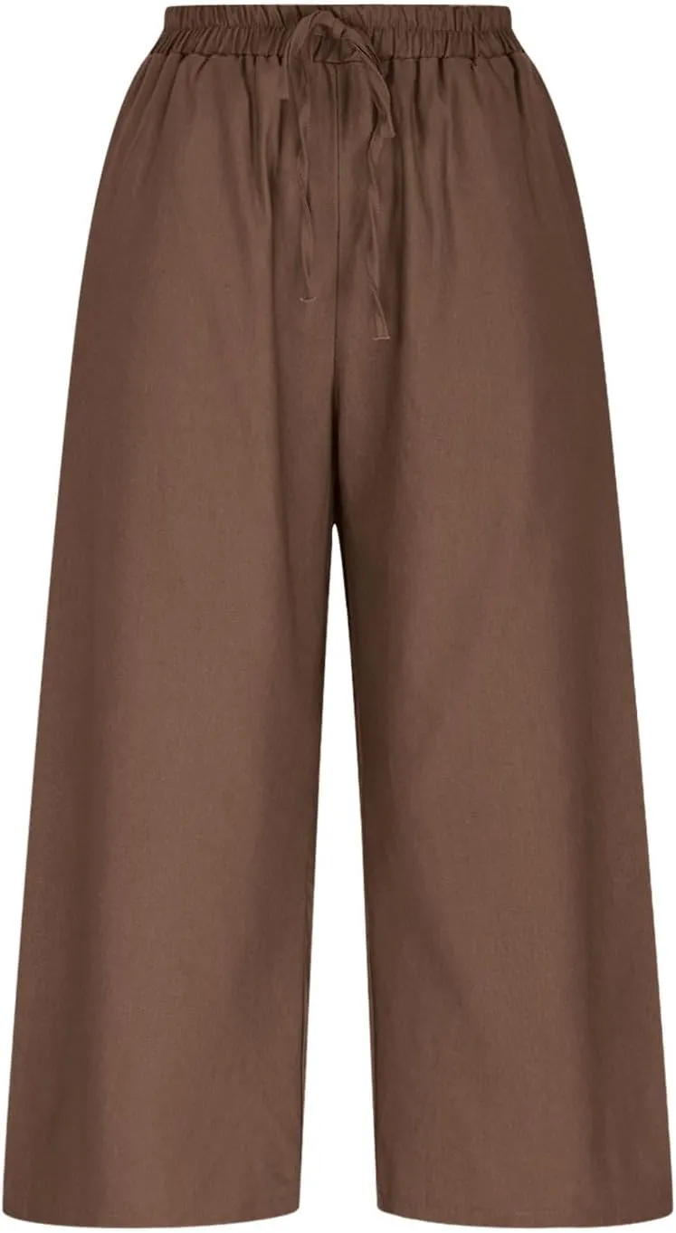 Linen Capri Pants for Women 2025 Casual Elastic Waist Cropped Trouser Trendy Resort Wear Beach Vacation Capris Clothes