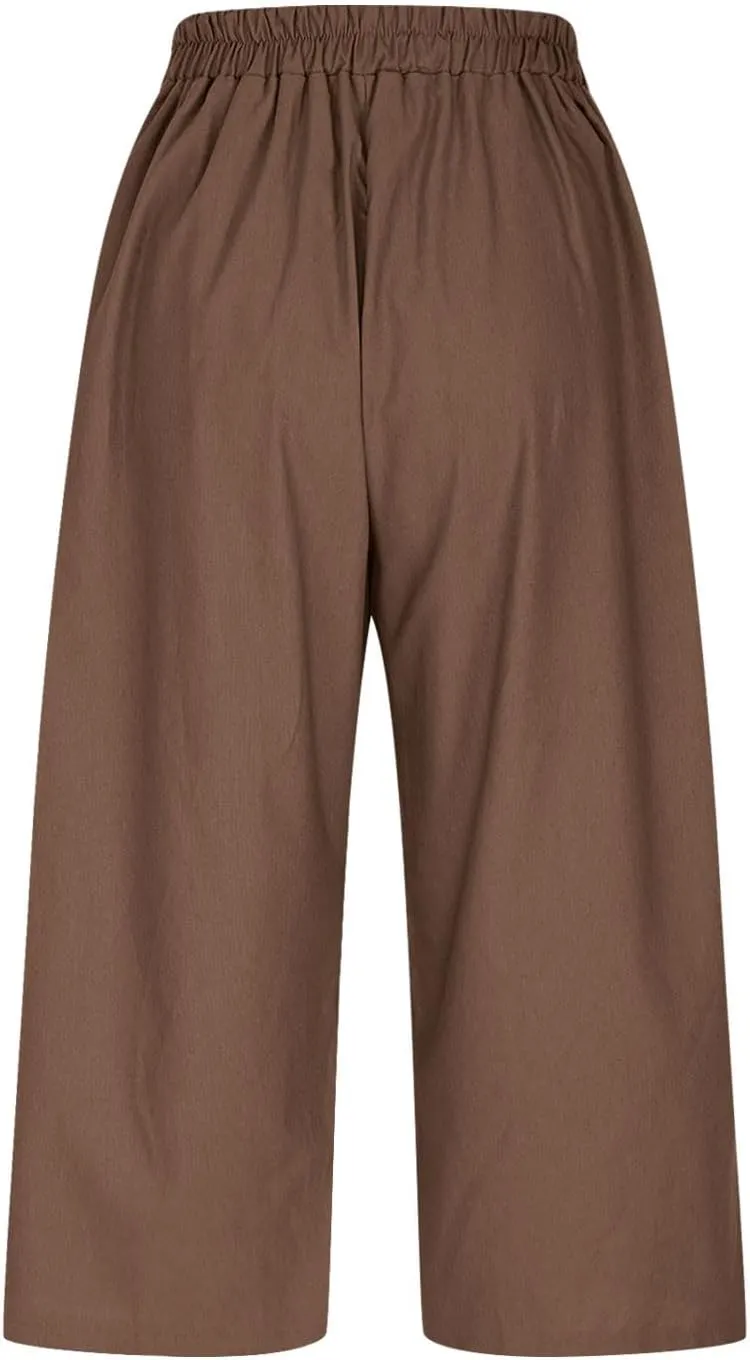 Linen Capri Pants for Women 2025 Casual Elastic Waist Cropped Trouser Trendy Resort Wear Beach Vacation Capris Clothes