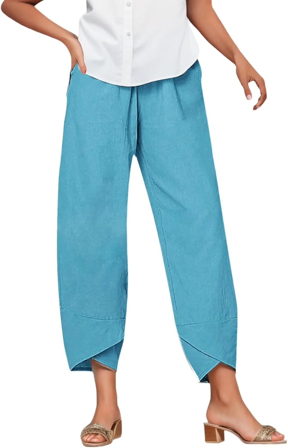 Linen Pants for Women Baggy Capri Pants Summer Casual Capri Pants High Waisted Comfy Cropped Palazzo Trousers