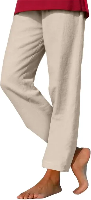 Linen Pants for Women Summer Lightweight Drawstring Waisted Casual Trousers Wide Leg Beach Lounge Pants with Pockets