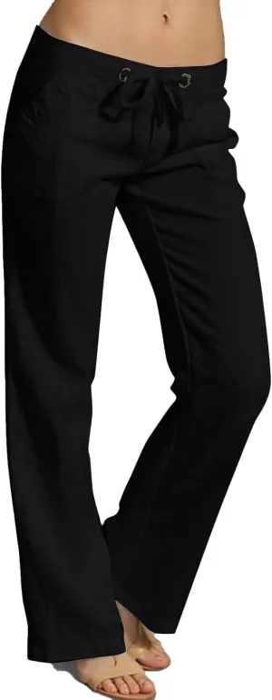 Linen Pants Women Straight Leg Low Rise Lounge Palazzo Capri Pants Summer Drawstring Casual Work Pants Trousers 2025