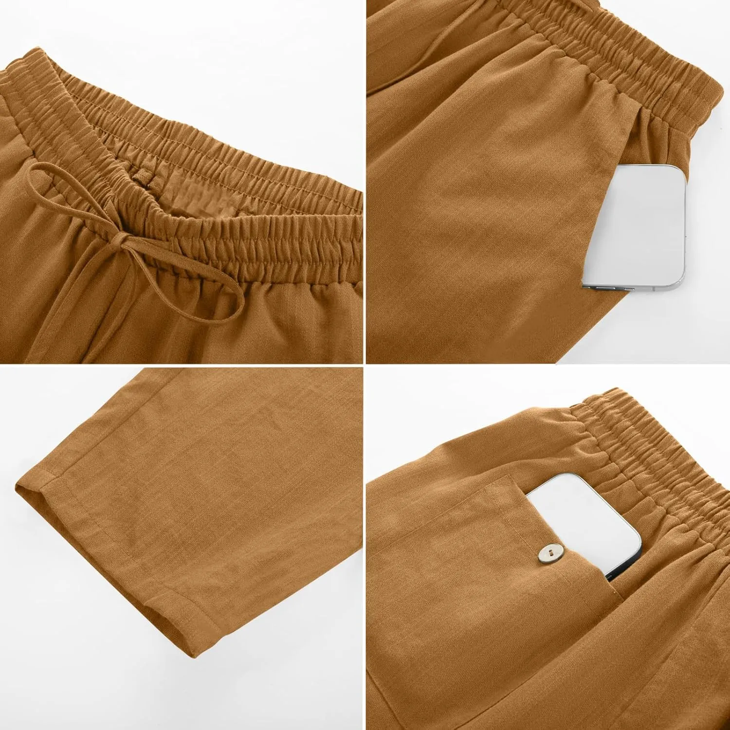 Linen Pants Women Trendy 2025 Casual Summer High Waisted Drawstring Lounge Trousers Straight Leg Pant with Pockets
