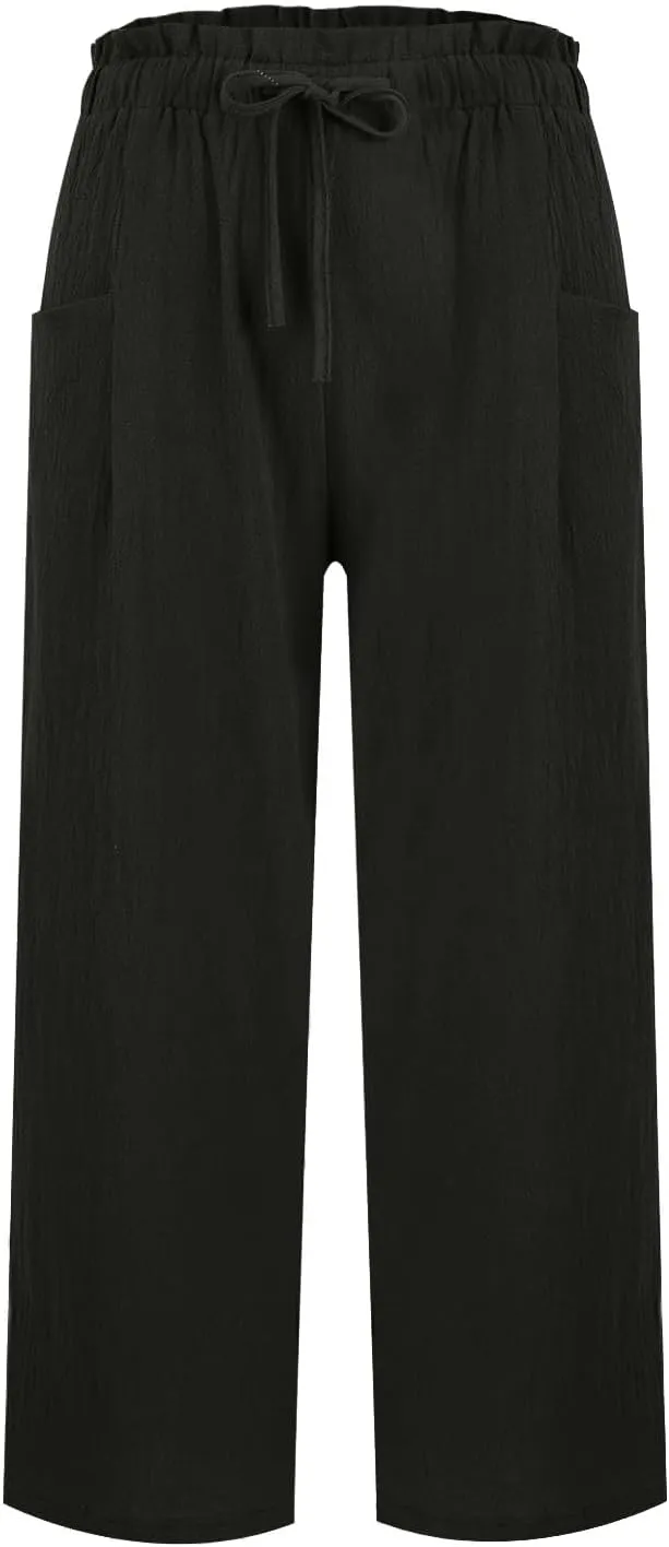 Linen Pants Women,Vacation Outfits Plus Size Beach Shorts Dressy Casual Trouser Gauze Spring Pants for Women