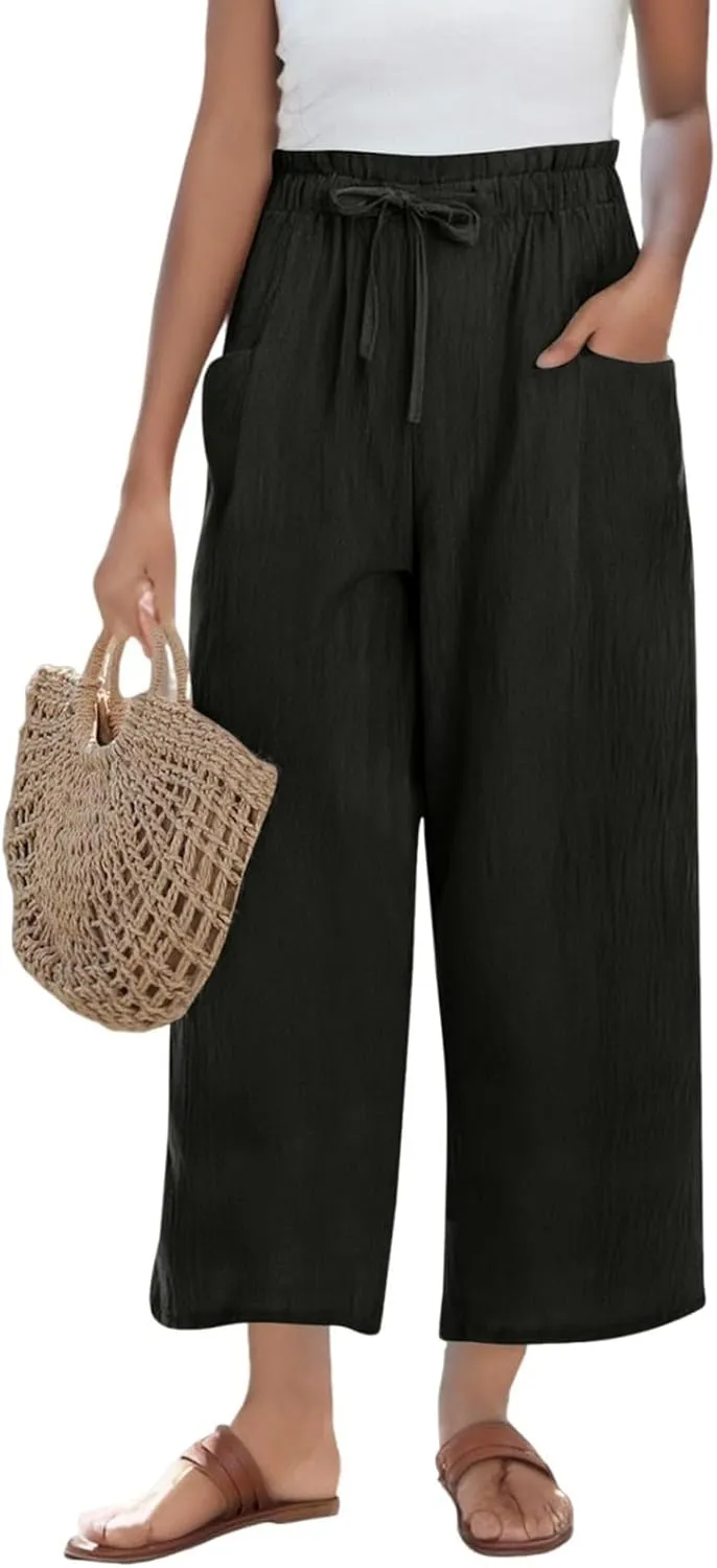 Linen Pants Women,Vacation Outfits Plus Size Beach Shorts Dressy Casual Trouser Gauze Spring Pants for Women