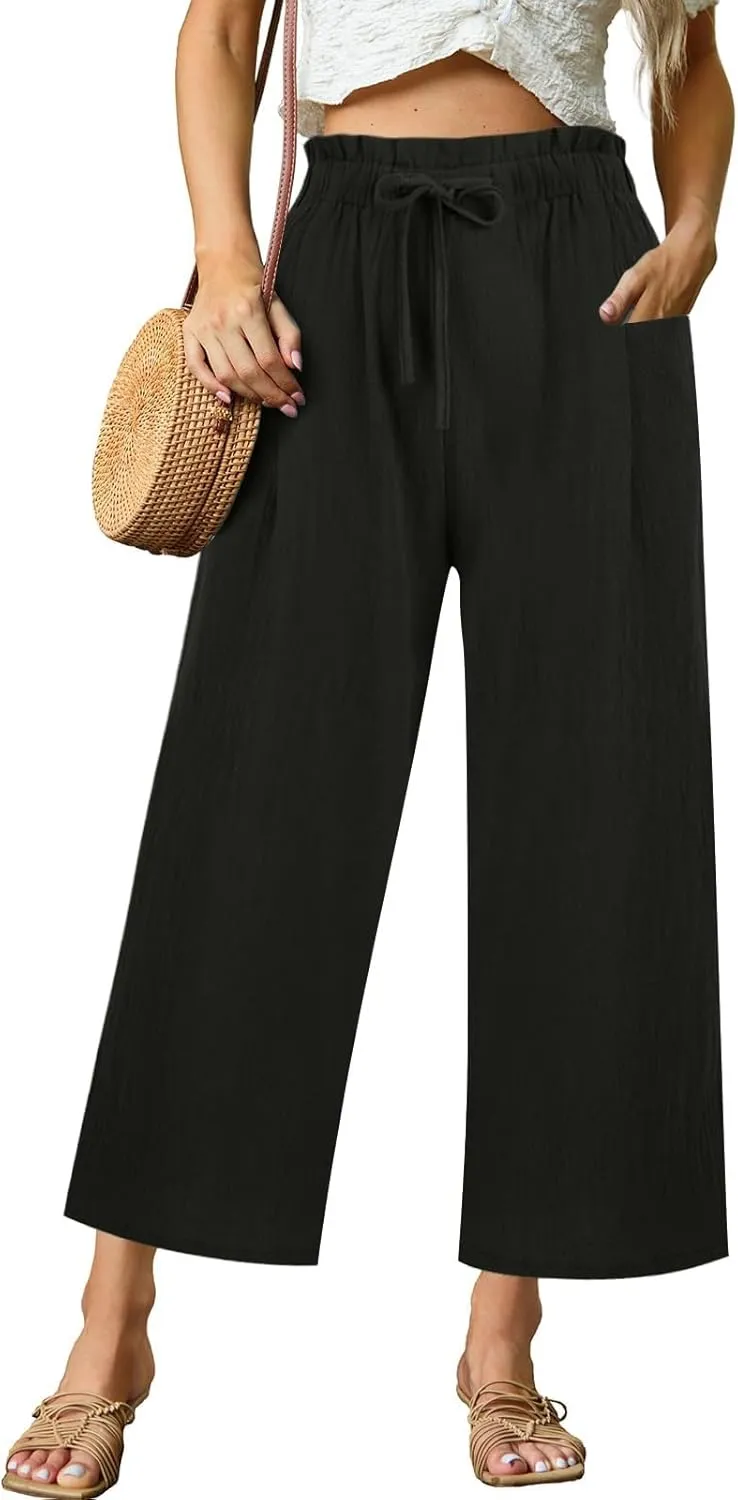 Linen Pants Women,Vacation Outfits Plus Size Beach Shorts Dressy Casual Trouser Gauze Spring Pants for Women