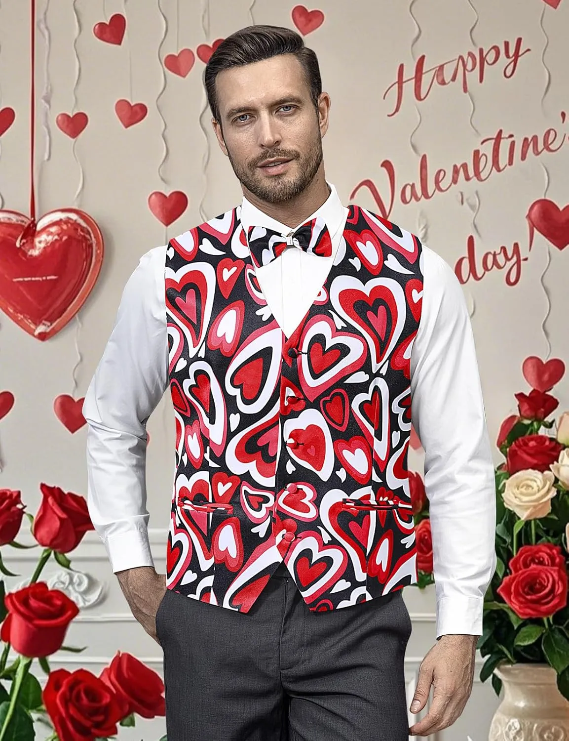 LINOCOUTON Men's Suit Vest with Bow Tie