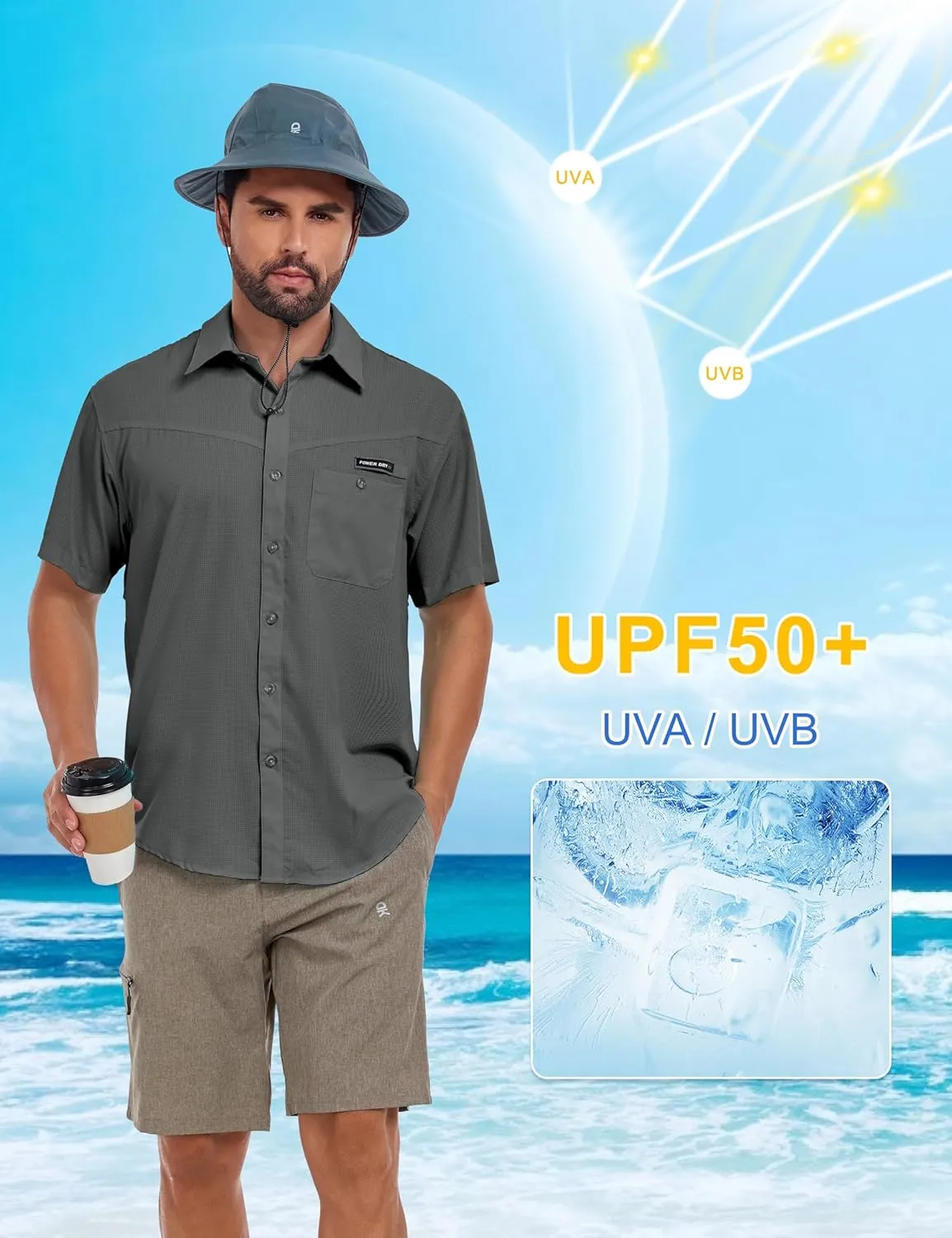 Little Donkey Andy Men's Breathable UPF 50 Shirt, Lightweight Short Sleeve Button Down Shirts for Fishing Hiking