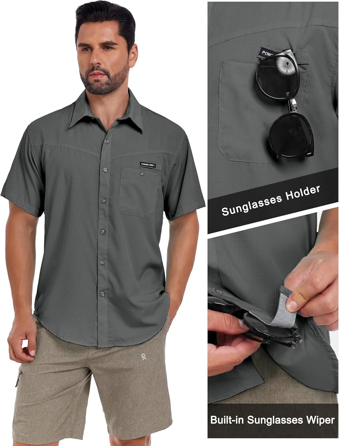 Little Donkey Andy Men's Breathable UPF 50 Shirt, Lightweight Short Sleeve Button Down Shirts for Fishing Hiking