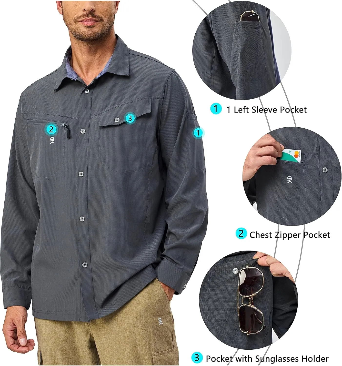 Little Donkey Andy Mens UPF 50  UV Protection Long Sleeve Lightweight Shirt Breathable Quick Dry Hiking Fishing Shirts