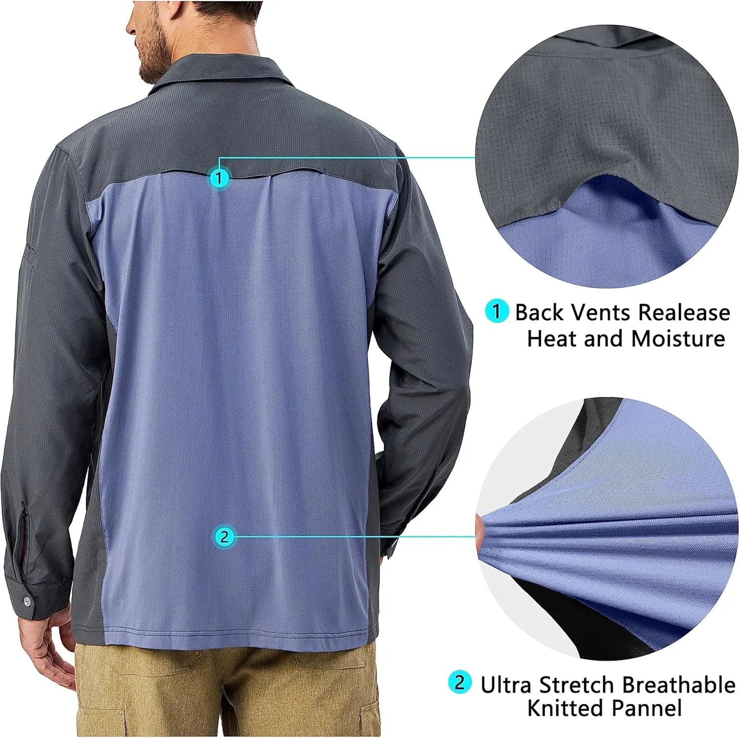 Little Donkey Andy Mens UPF 50  UV Protection Long Sleeve Lightweight Shirt Breathable Quick Dry Hiking Fishing Shirts