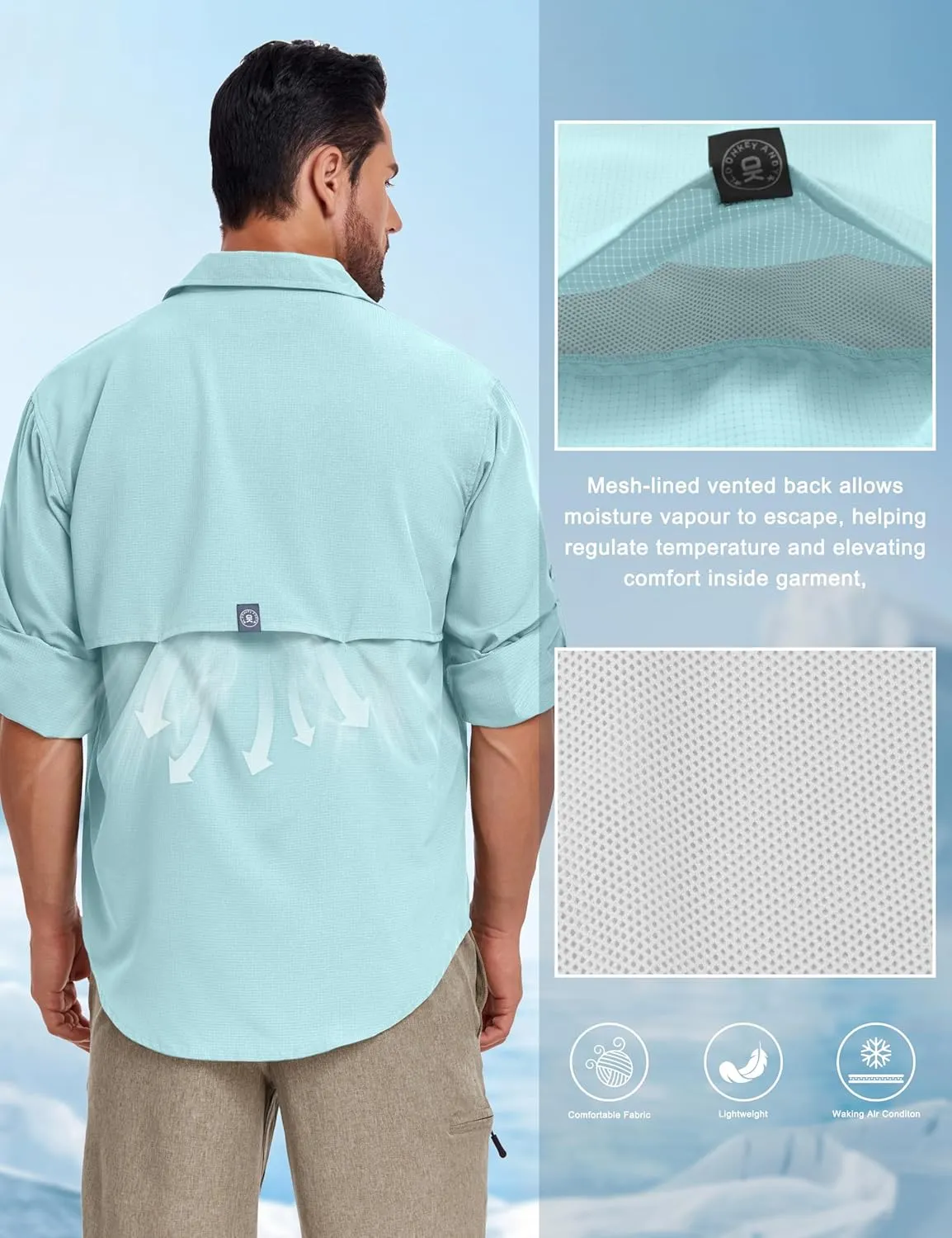 Little Donkey Andy Men's UPF 50 UV Protection Shirt, Breathable Long Sleeve Fishing Hiking Shirts, Quick Dry