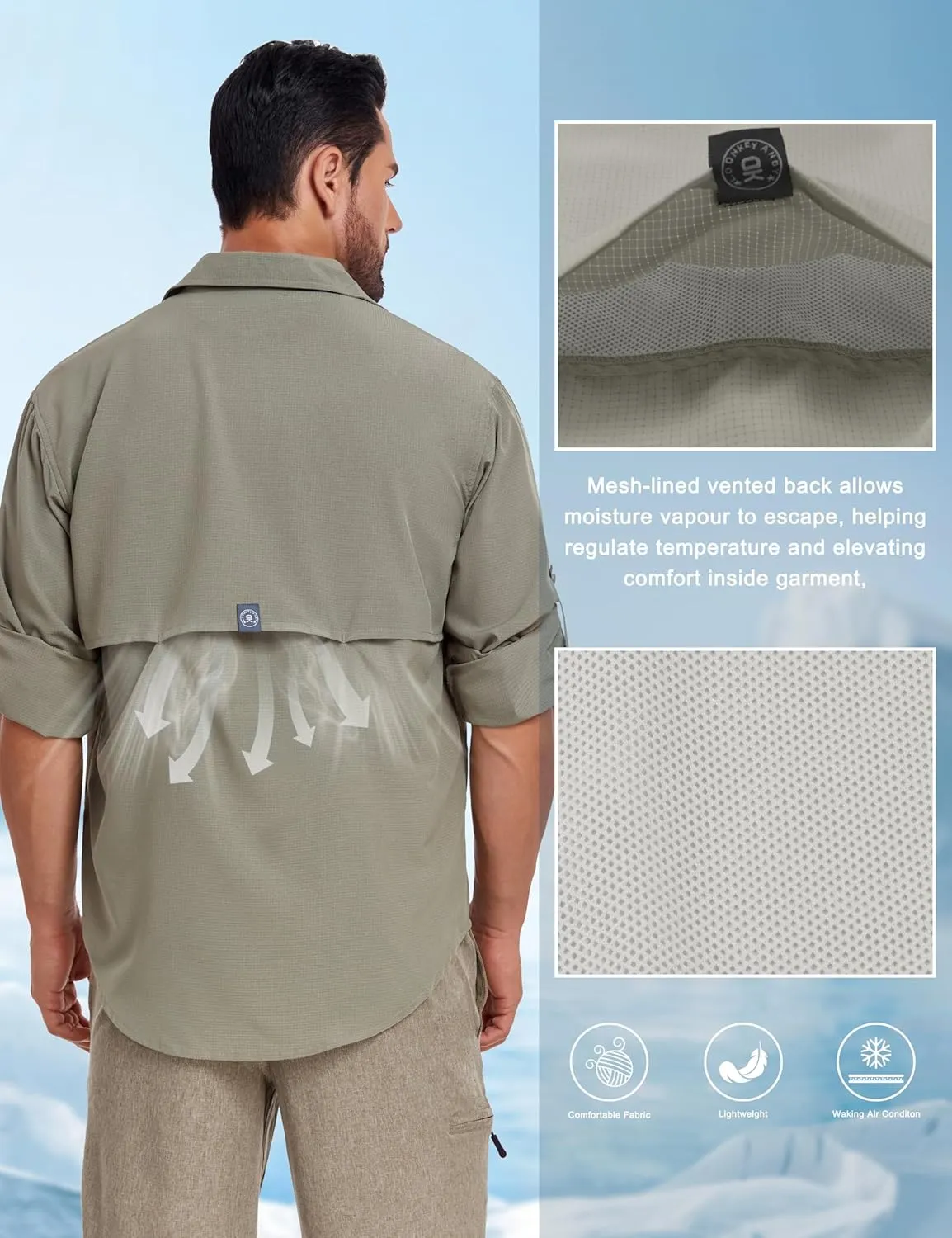 Little Donkey Andy Men's UPF 50 UV Protection Shirt, Breathable Long Sleeve Fishing Hiking Shirts, Quick Dry