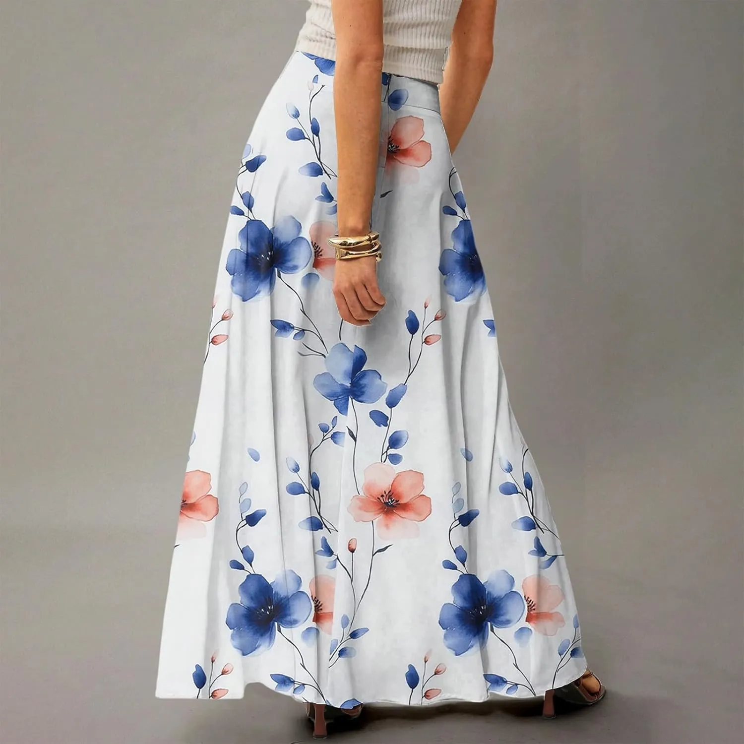 Long Skirts for Women Casual High Waist Maxi Skirt Flowy Aline Boho Beach Vacation Skirts with Pockets