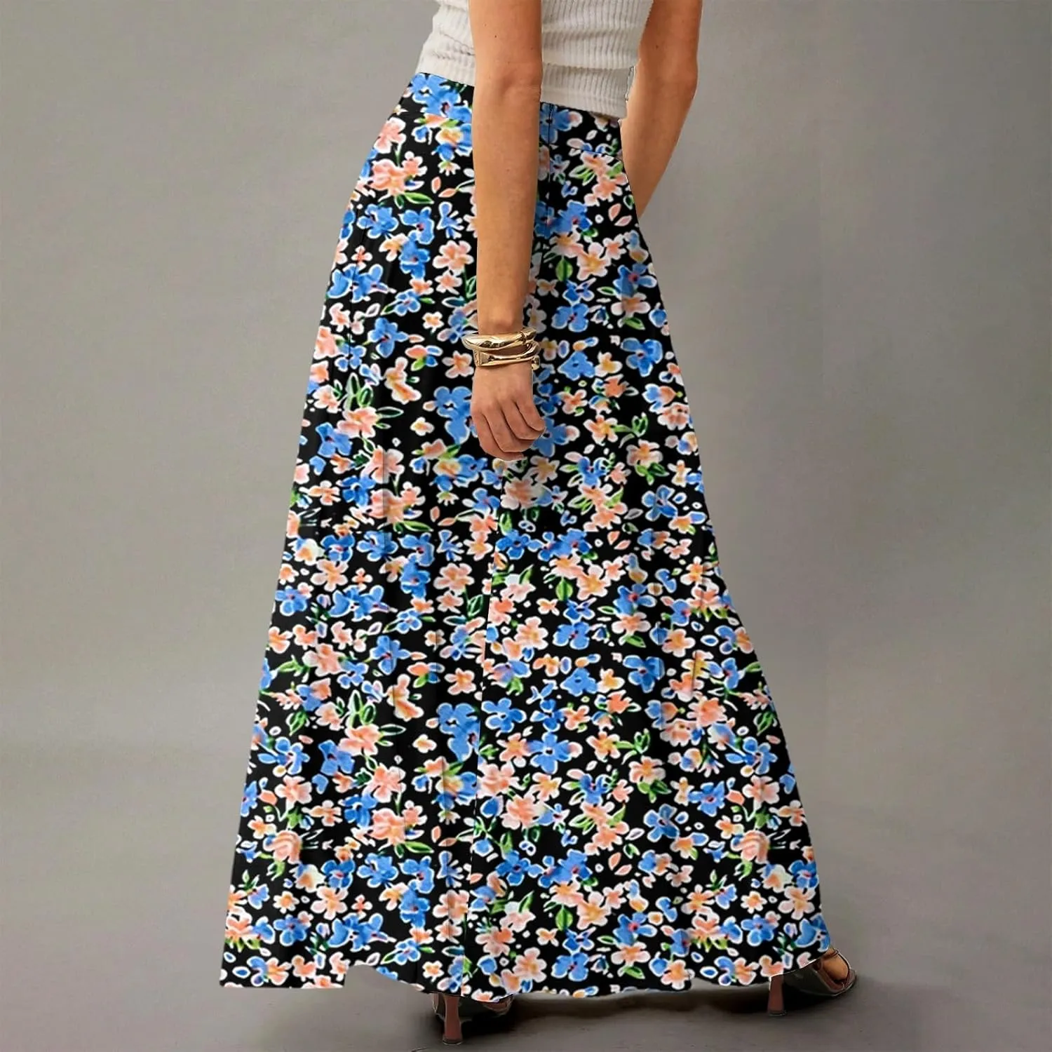 Long Skirts for Women Casual High Waist Maxi Skirt Flowy Aline Boho Beach Vacation Skirts with Pockets