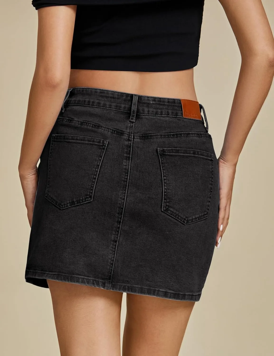 luvamia Jean Skirts for Women Denim High Waisted Stretchy Denim Skirt with Slit Trendy Casual Slim Fit Short Skirts