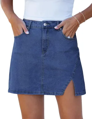 luvamia Jean Skirts for Women Denim High Waisted Stretchy Denim Skirt with Slit Trendy Casual Slim Fit Short Skirts