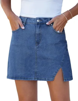 luvamia Jean Skirts for Women Denim High Waisted Stretchy Denim Skirt with Slit Trendy Casual Slim Fit Short Skirts