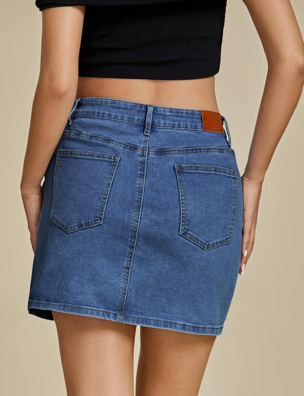luvamia Jean Skirts for Women Denim High Waisted Stretchy Denim Skirt with Slit Trendy Casual Slim Fit Short Skirts
