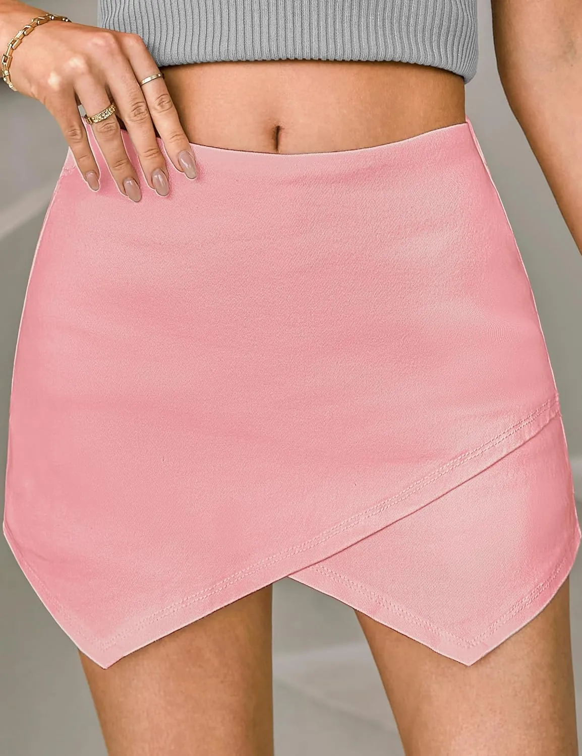luvamia Jean Skorts for Woman High Waisted Pull On Stretchy Denim Wrap Skirt with Shorts Trendy Asymmetrical Skort