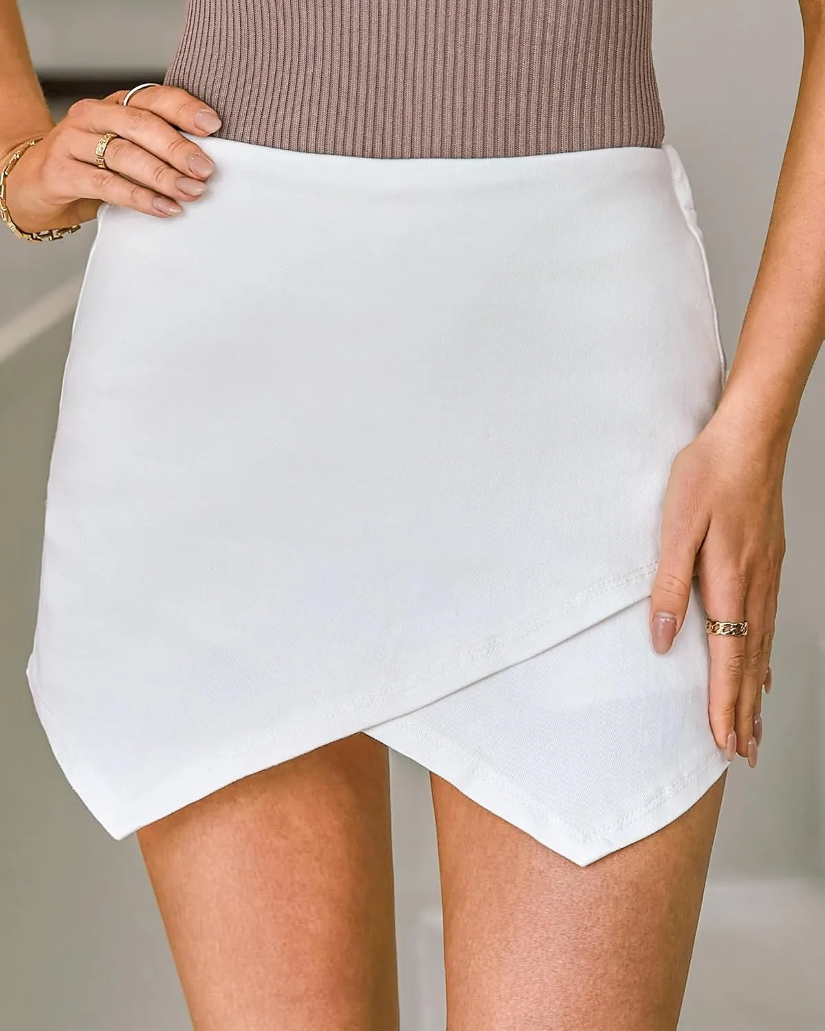 luvamia Jean Skorts for Woman High Waisted Pull On Stretchy Denim Wrap Skirt with Shorts Trendy Asymmetrical Skort