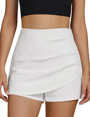 luvamia Jean Skorts for Woman High Waisted Pull On Trendy Casual Stretch Denim Skirt with Shorts Asymmetrical Wrap Skort