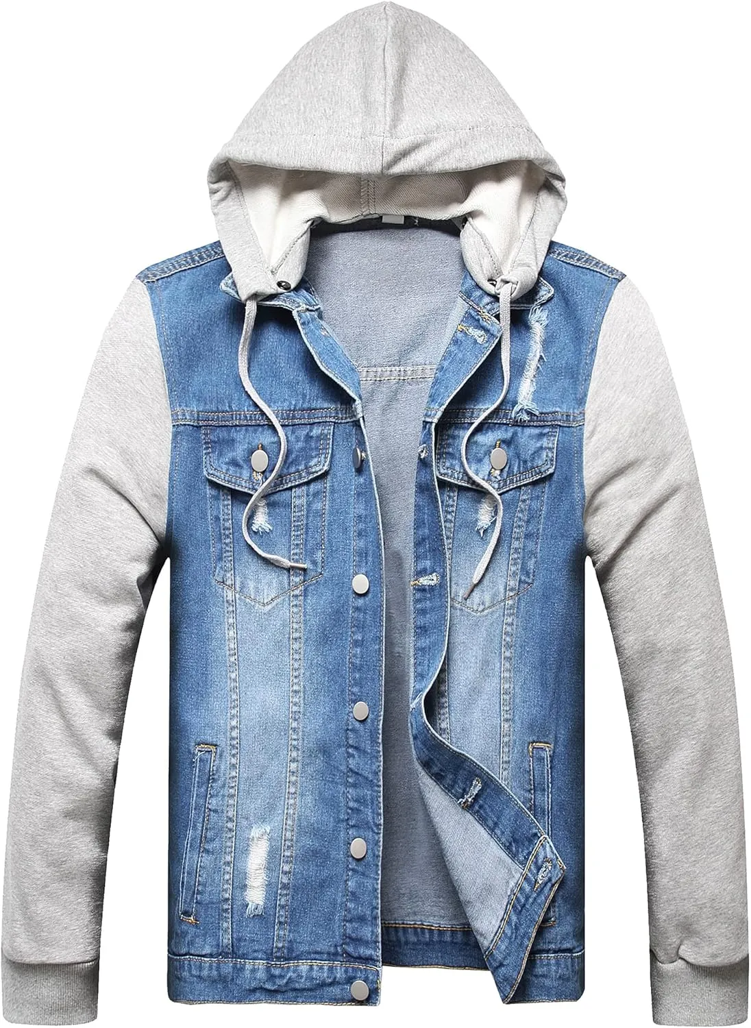 LZLER Hoodie Jean Jacket for Men,Casual Slim Fit Men's Denim Jacket with Hood