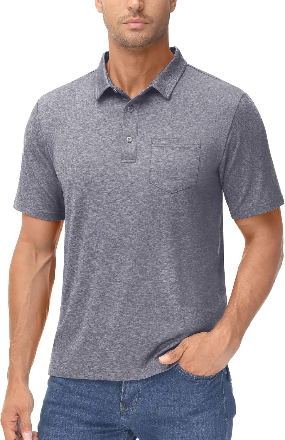 MAGCOMSEN Men's Short-Sleeve Golf Polo Shirts 3-Button Quick Dry Polo Athletic Casual Collared T-Shirt with Pocket