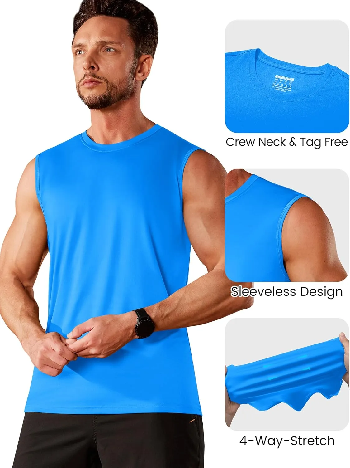 MAGCOMSEN Men's UPF 50  Tank Tops Quick Dry Workout Gym Sleeveless Muscle Shirts Summer Beach Swim Shirt