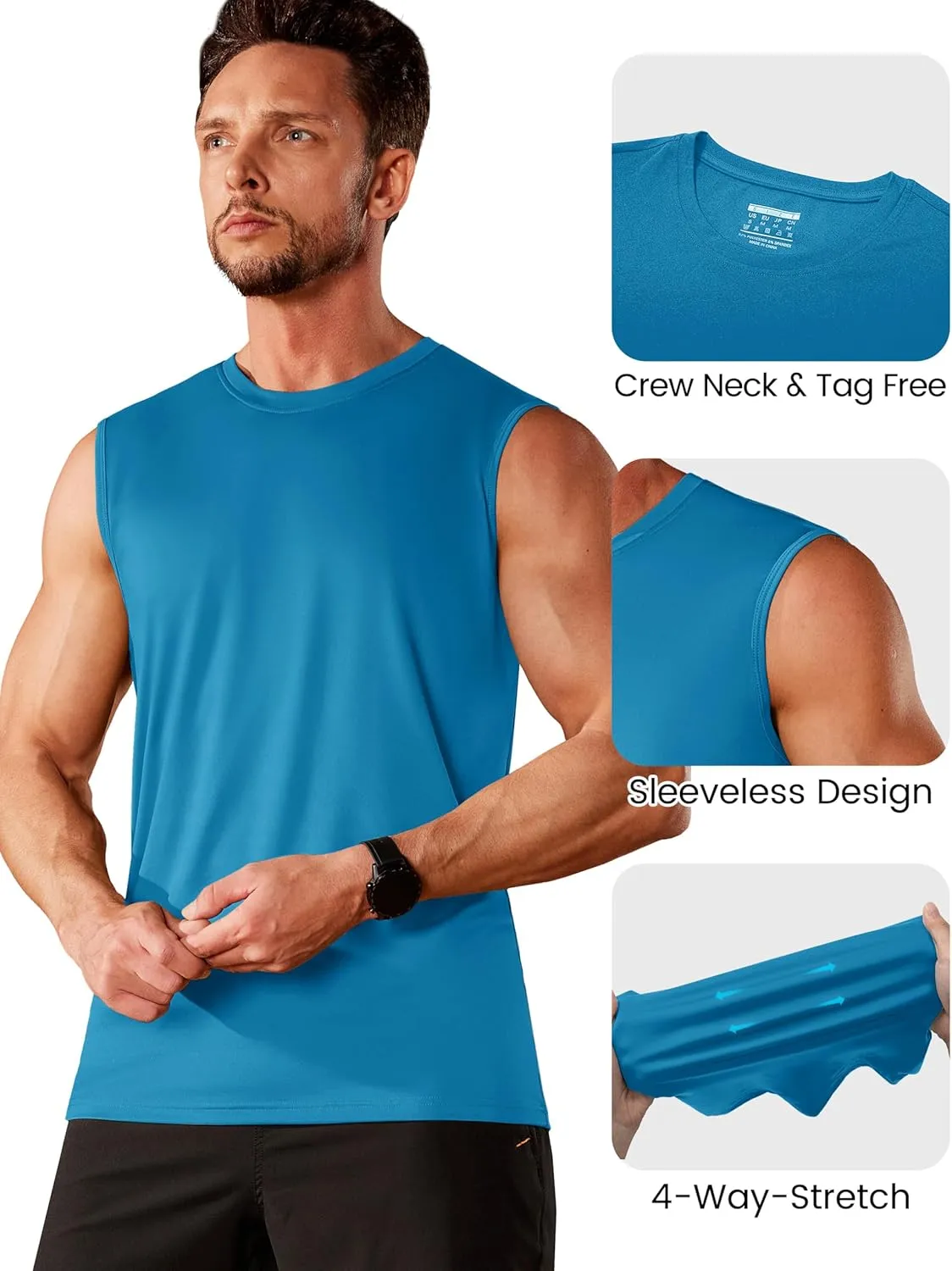 MAGCOMSEN Men's UPF 50  Tank Tops Quick Dry Workout Gym Sleeveless Muscle Shirts Summer Beach Swim Shirt