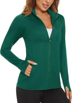 MAGCOMSEN Women's UPF 50  Lightweight Athletic Jacket Sun Protection Full Zip Long Sleeve Shirts Hiking Outdoor Pockets
