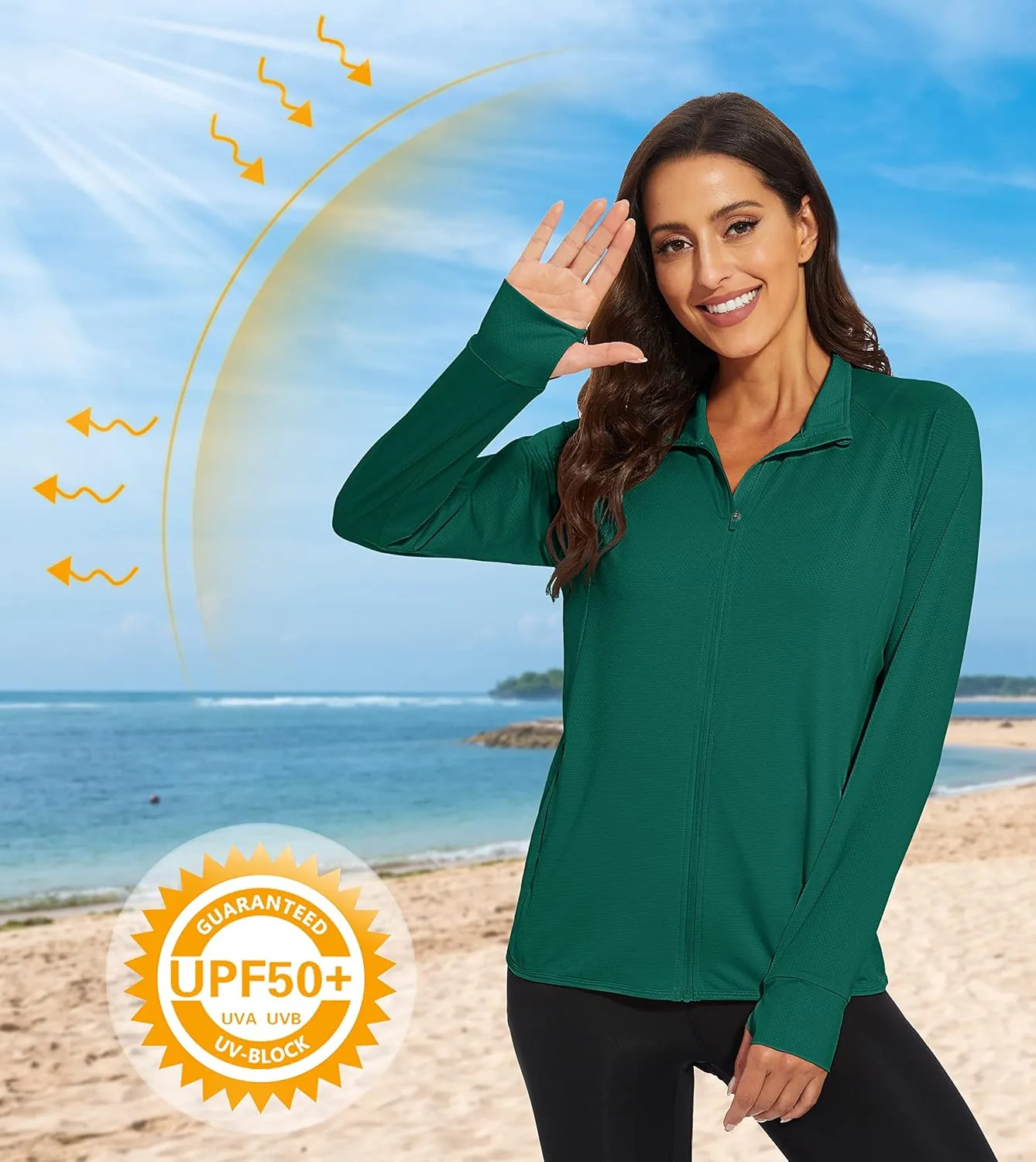 MAGCOMSEN Women's UPF 50  Lightweight Athletic Jacket Sun Protection Full Zip Long Sleeve Shirts Hiking Outdoor Pockets