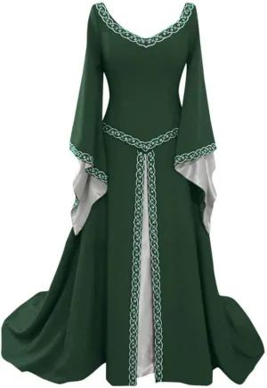 Medieval Dress for Women V-Neck Floor Length Dresses Sexy Gothic Maxi Dress Vintage Renaissance Halloween Costumes