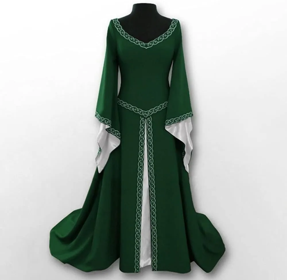 Medieval Dress for Women V-Neck Floor Length Dresses Sexy Gothic Maxi Dress Vintage Renaissance Halloween Costumes