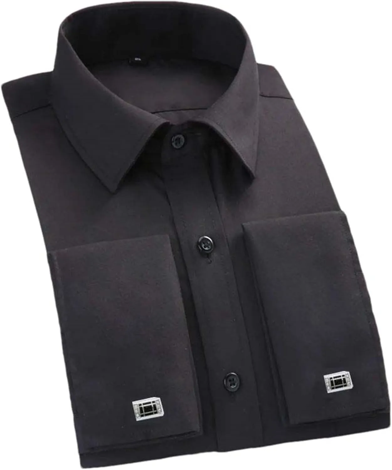 Men Cufflinks Shirts White Collar Design Solid Color Jacquard Male Gentleman Dress Long Sleeves Shirt