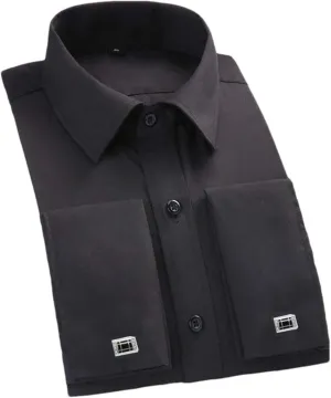 Men Cufflinks Shirts White Collar Design Solid Color Jacquard Male Gentleman Dress Long Sleeves Shirt